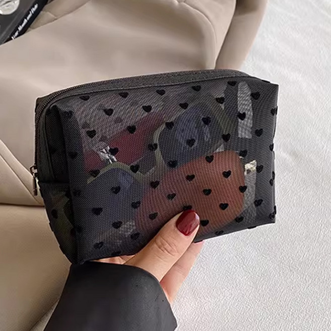 후암마켓 하트 화장품 메쉬 미니 파우치