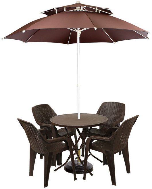 (창신) 국산 특허 원터치 파라솔세트 테이블 라탄팔걸이 의자 편의점 야외, 원형테이블 세트, 브라운