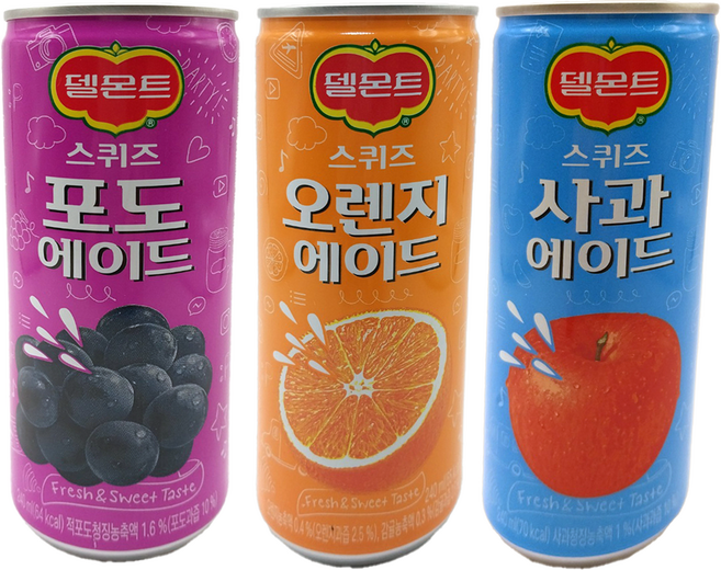롯데 델몬트 스퀴즈 사과 오렌지 포도 240ml 3종 30캔, 1세트