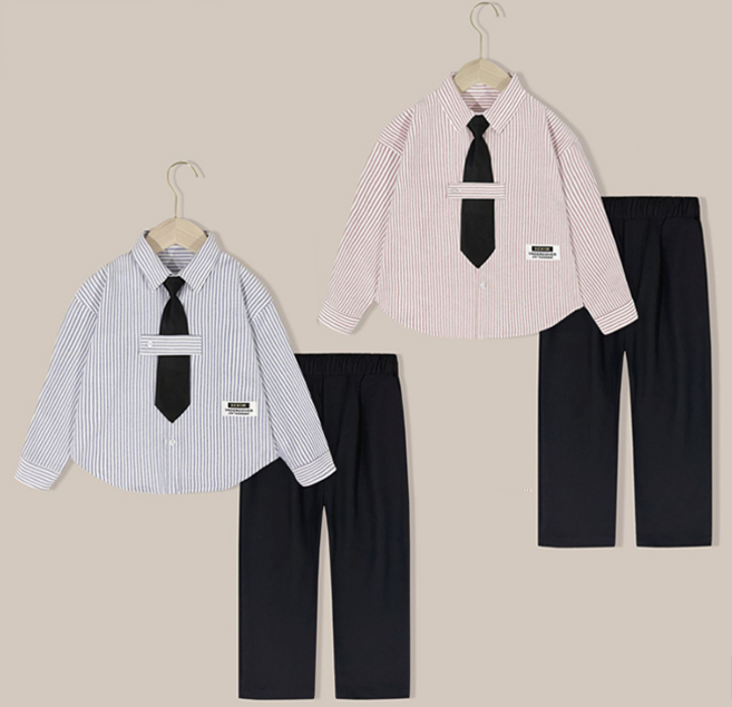 해피델리 셔츠 상하3종세트 넥타이 정장 스타일 가을 봄