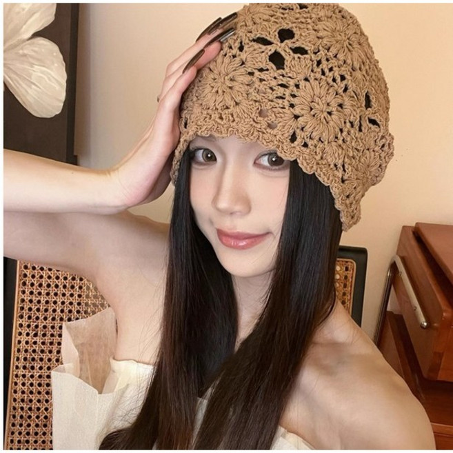 [봄시즌 SALE] 버섯언니 H18 크로셰 뜨게모자 통기성 실내 여름비니 가을 터번 코바늘 니트 중년모자