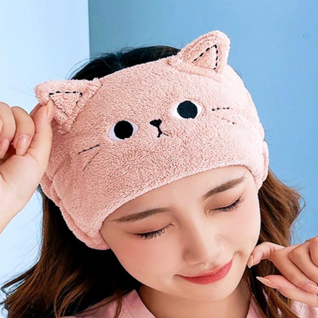 오드뷰티 야옹이 세안 헤어밴드 똑딱이 머리띠, 1개, 오렌지 핑크