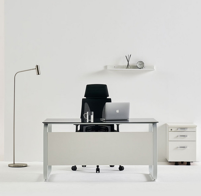 데임 강화유리 A형 책상 1200x600 컴퓨터책상 사무용 책상, 화이트프레임/유리(블랙)