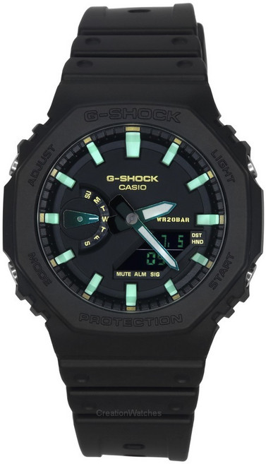 카시오 G-Shock 아날로그 디지털 수지 스트랩 블랙 다이얼 쿼츠 GA-2100RC-1A 200M 남성용 시계
