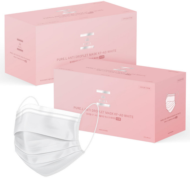 퓨어엘 비말차단 마스크 성인용 KF-AD, 50매입, 2개, 화이트