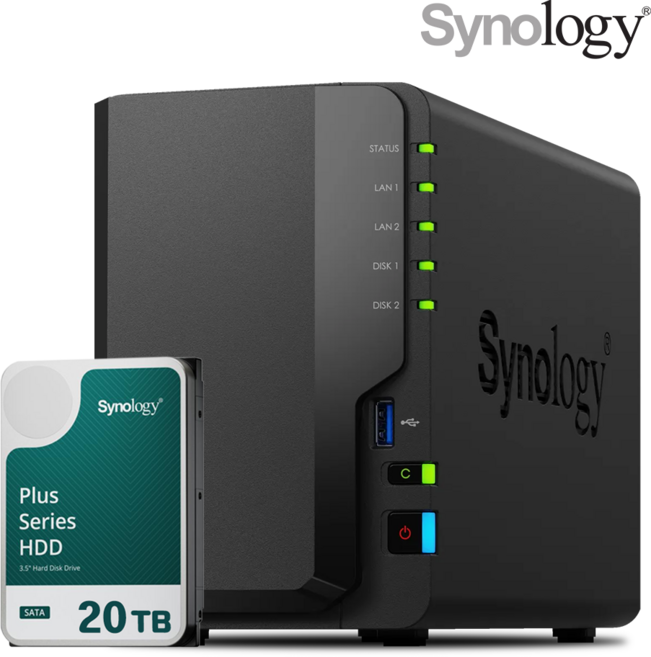 [ 시놀로지 공식총판 ] 시놀로지 나스 DS225+ 2베이 [20TB] 20TBx1 HAT3320 NAS HDD 합본