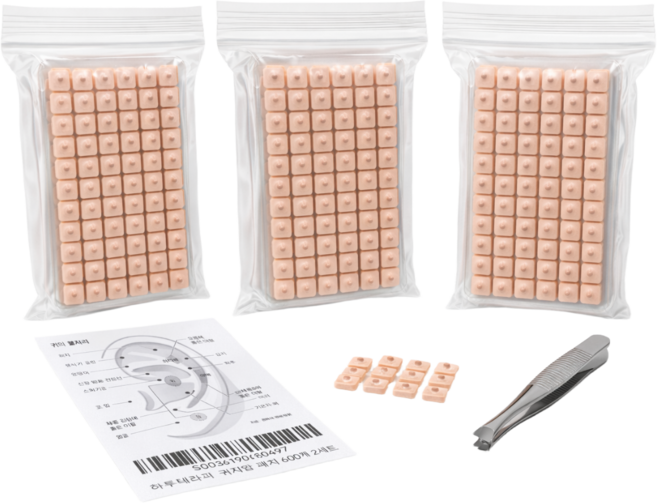 하루테라피 혈자리 귀 지압 패치 경락 붙이는 지압 이침 귀침 600매, 내츄럴, 3개