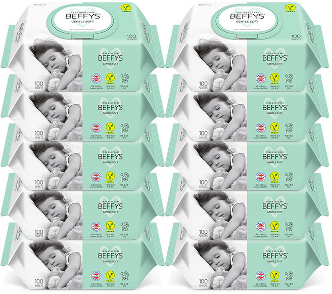 쌍용 코디 베피스 젠틀 소프트 캡형 아기 물티슈 베이비 대용량 100매 10팩, 60g, 10개
