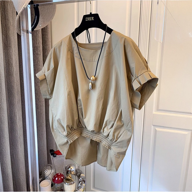 블랑루즈 볼륨핏 밴딩 반팔 블라우스