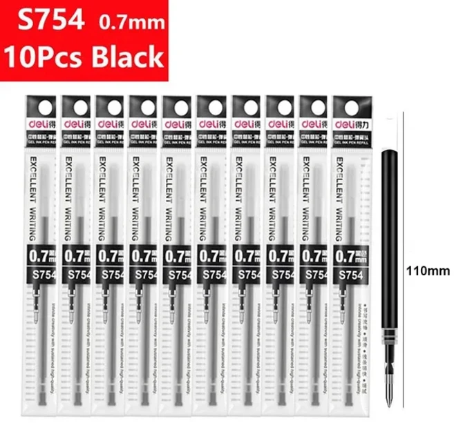 델리 0.7mm 젤 펜 세트 개폐식 프레스 불릿 시그니처 학교 사무실 글쓰기 프로모션 스테이셔너용 블랙, 01 CHINA, 05 Refill Black 10pcs