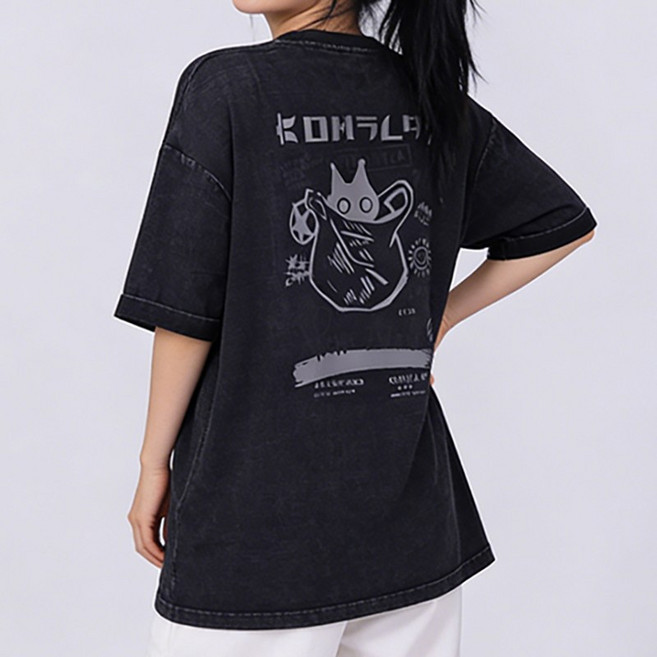 여성 오버핏 빈티지 워싱 반팔 티셔츠 루즈핏 면티 240G