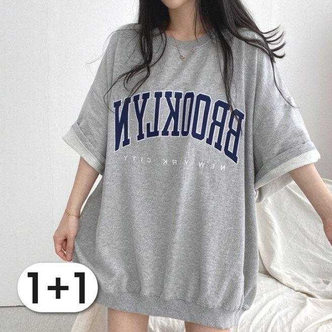 제니바코 오버핏 루즈핏 박스 여성 편안한 반팔 티셔츠 1+1