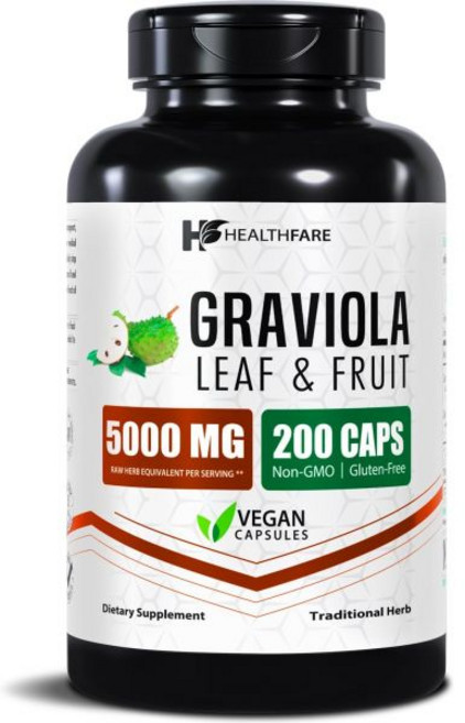 헬스페어 그라비올라 소우르소프 추출물 5000mg 안노나 무리카타 200 비건 고 잎과 과일 블렌드 비유전자, 200개 (1팩)