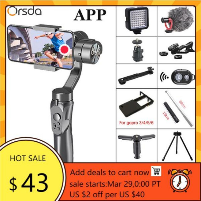 Orsda-앱 H4 3 축 짐벌 안정기 스마트 폰 연결 블루투스용 고프로 카메라 안정기 핸드헬드 셀카봉 삼각대, 03 OC002C, 1개