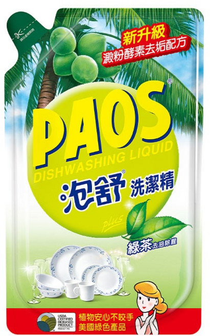 PAOS 泡舒 升級澱粉酵素 綠茶洗碗精, 1個