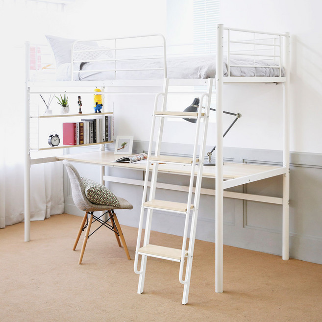 일루일루 코모드i 올인원 책상형 벙커침대 프레임 철제 수납 선반 성인 학생 2층 프레임, 아이보리(프레임만)