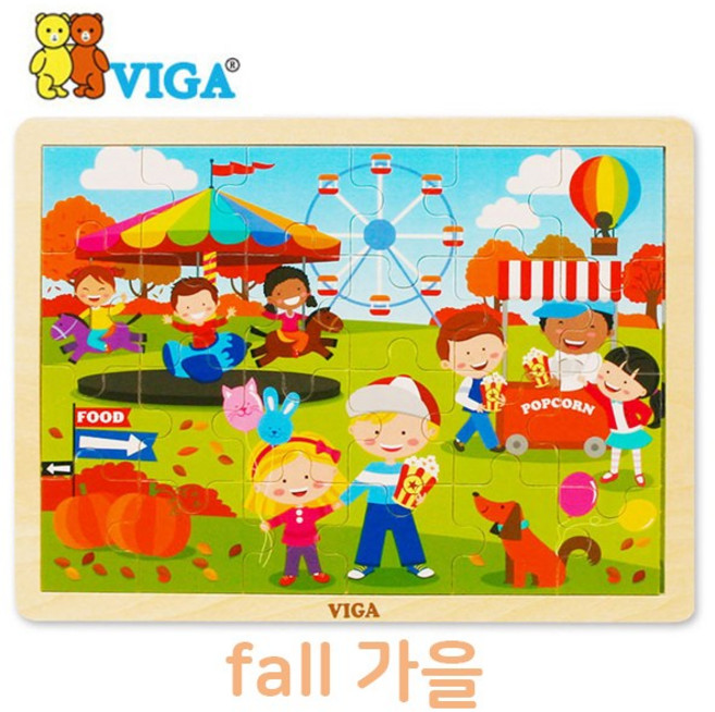 비가 사계절 퍼즐 가을 아기장난감 유아 원목 교구, 1개