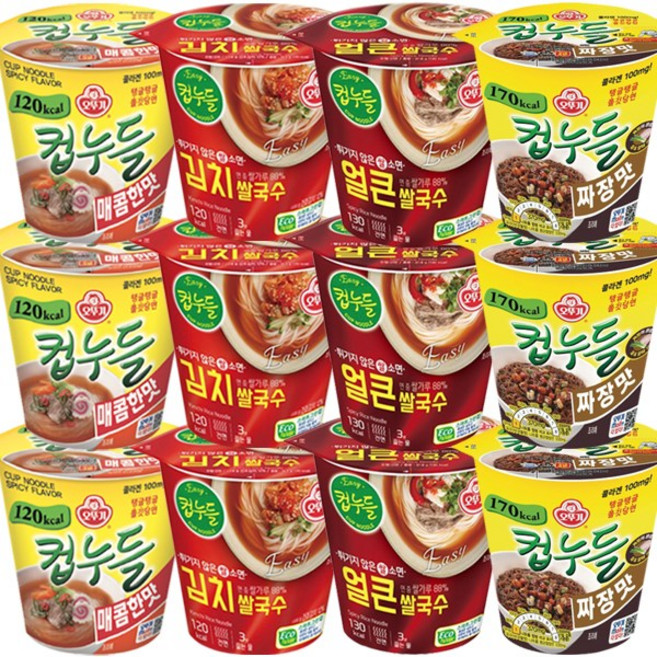 오뚜기 컵누들 4종세트 12입(매콤3개+김치3개+얼큰3개+짜장3개), 1개