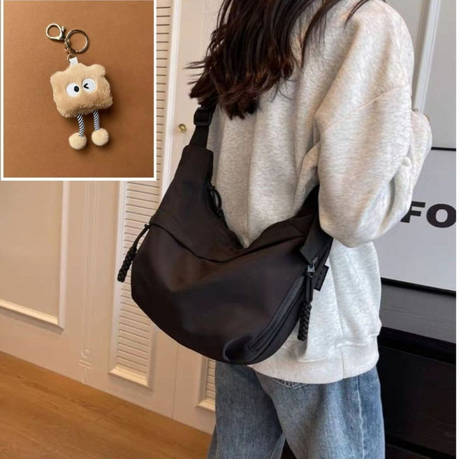 INDOOMS 餃子包 女款大容量餃子包 斜挎包 單肩運動百搭包, 黑色（多拉鍊防潑水面料）,黑色【單包】