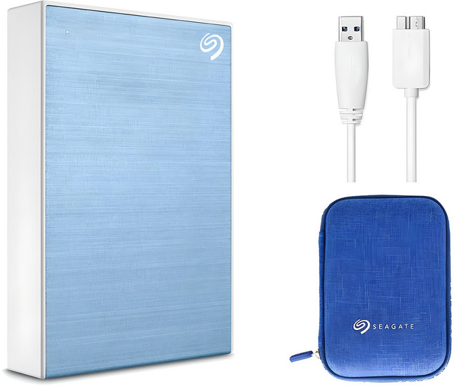 씨게이트 One Touch HDD 외장하드 STKZ5000402 데이터복구+암호화 기능+파우치+USB케이블, 5TB, 라이트블루