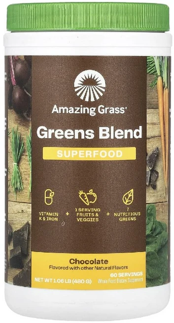 어메이징그라스 Greens Blend Superfood 초콜릿맛 480g 비타민C 함유, Amazing Grass 어메이징 그라스 Greens, 1개 - 쿠팡