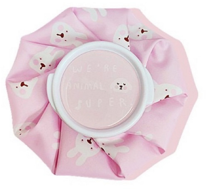 可愛動物造型冰敷熱敷兩用袋 韓系多功能冷熱敷袋 退熱熱水袋 健身適用 約14公分安全旋蓋設計 粉兔圖案, 1個, 可愛粉兔