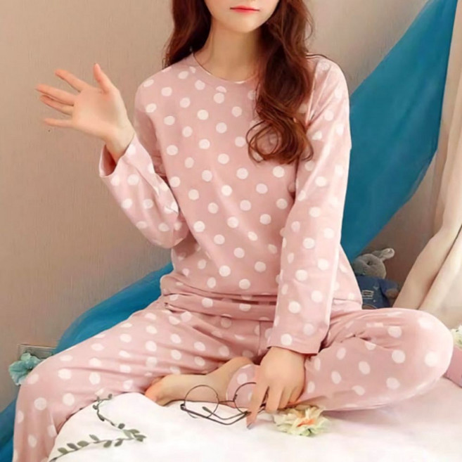 티아브 편안한 긴팔 파자마 세트 홈웨어 잠옷