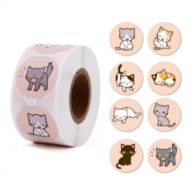500매입 귀여운 고양이 8믹스 동물 스티커, 1세트, 혼합(S645) 500개입