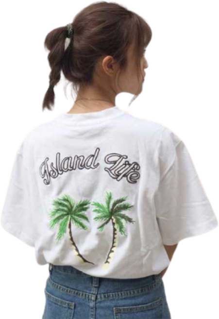 데이홀릭 야자수 휴양지 자수티 반팔 티셔츠