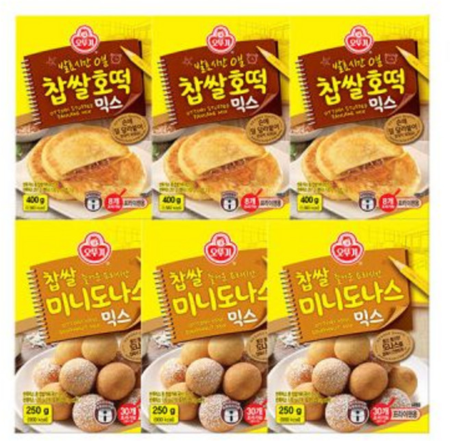 오뚜기 찹쌀미니도나스믹스 250G 3개+찹쌀호떡믹스 400G 3개 - 오뚜기 찹쌀미니도나스믹스 250G 3개+찹쌀호떡믹스 400G 3개, 3개