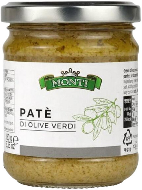 몬티 그린올리브 파테 180g 이탈리아산 올리브 스프레드 크래커·샌드위치용 디핑소스, 1개