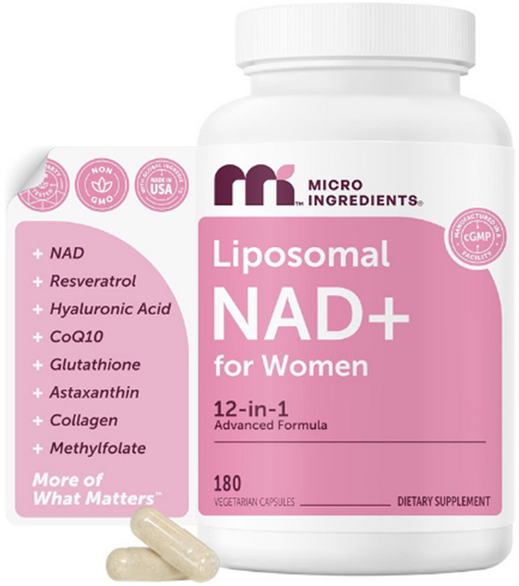 여성용 리포좀 NAD+ 콤플렉스 리포조말 NMN 경로 보충제 레스베라트롤 히알루론산 글루타치온 콜라겐 함유 미국내수용, 1개, 180정