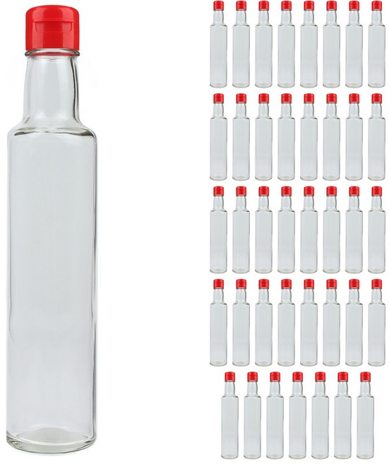 DA원형오일250 투명 유리병+원터치캡 빨강, 40개, 250ml