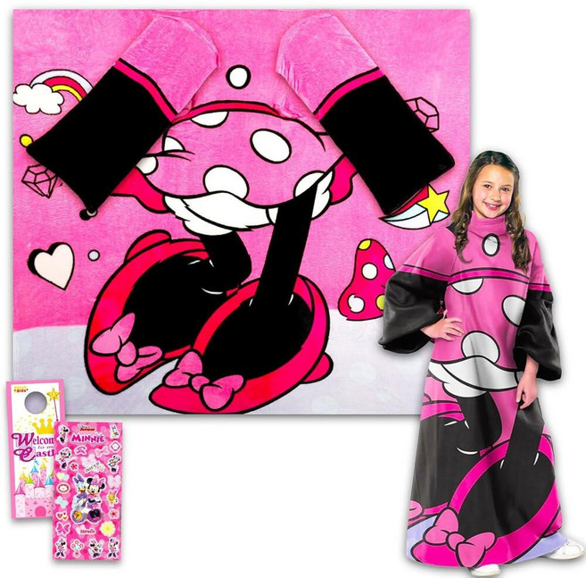 Disney 미니 마우스 슬리브 달린 여행용 담요 - 비행기 자동차 도로 웨어러블 플러시 번들 121.9 x 180.3cm48 71인치 플러스 스티커 기타 | 182959