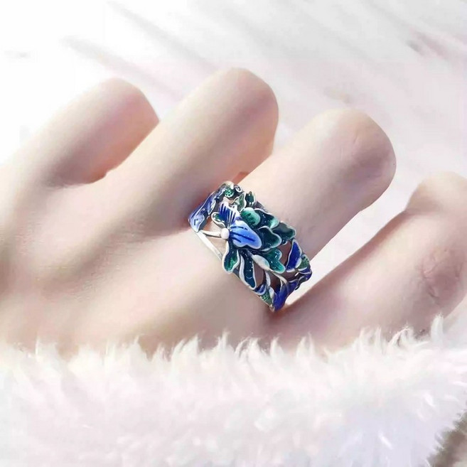 칠보반지 실버 은가락지 복고풍 연꽃 물고기 오픈링