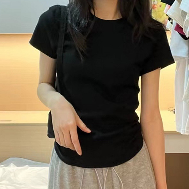 후암마켓 여성 라운드넥 기본티 무지 면스판 이너 반팔 티셔츠