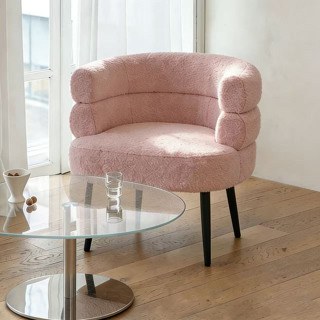 거실 침실 램스울 미니 1인용 소파 의자 화장대 의자 편한 푹신한 의자, 1개, 핑크