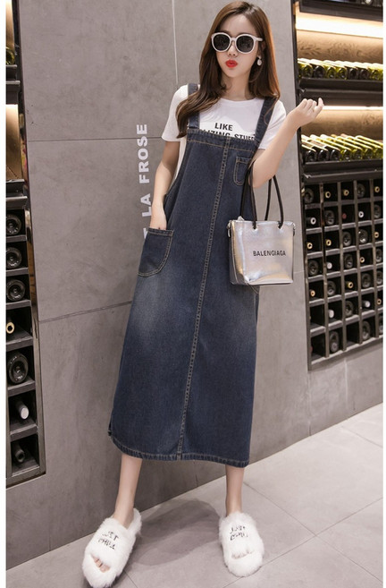굿커머스 멜빵 데님 원피스