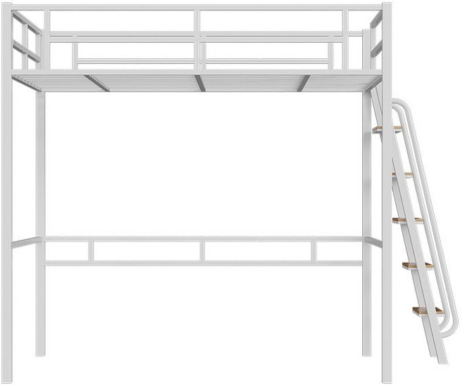 2층침대매트리스 철제 고가 침대 아래 소형 공간 누각 원룸 복층 싱글 성인 벙커침대, D. 흰색(계단 오른쪽)