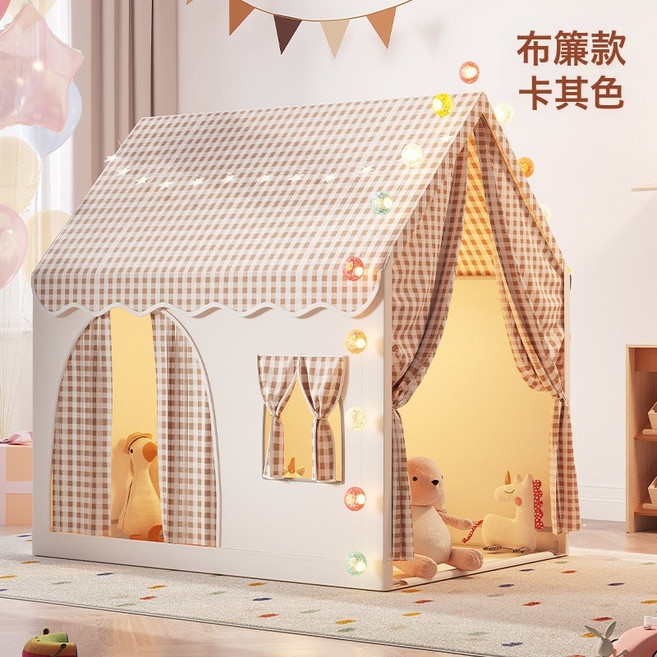 VANLUEE 兒童遊戲屋 室內玩耍 城堡風格, 卡其色布簾款, 單個帳篷