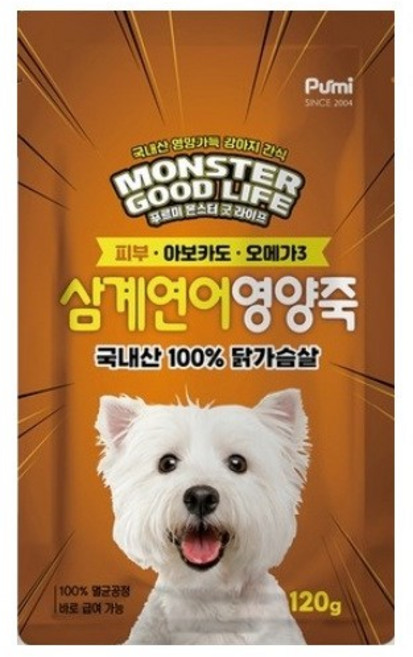 푸르미 반려동물 몬스터 굿 라이프 영양죽 파우치, 삼계연어, 120g, 24개