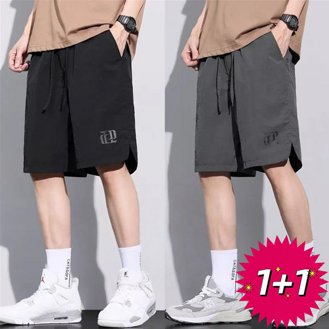 1+1 남성바지 여름바지 드로스트링 사이드슬릿 와이드 반바지 남성 여름 데일리 캐주얼 루즈핏 가벼운 쿨 운동복 IKM26032931 40