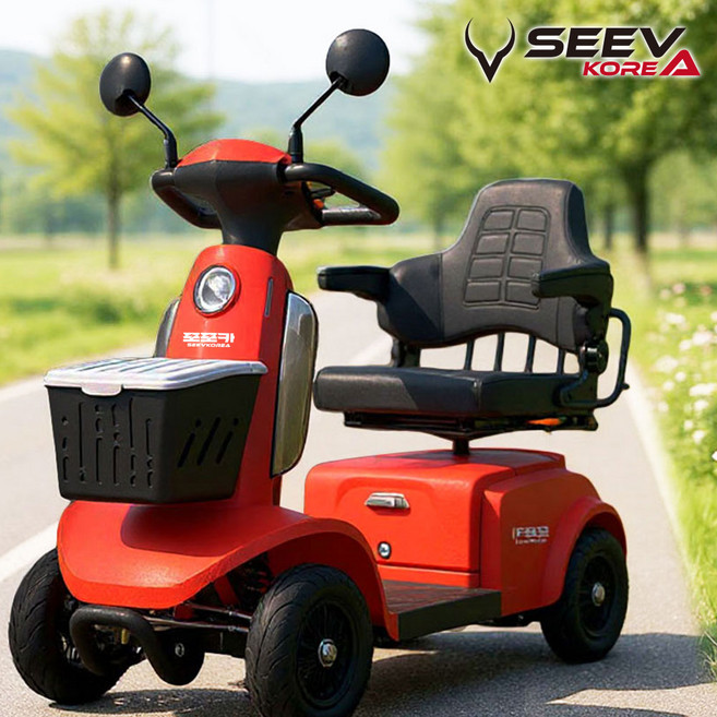 시브코리아 국내출고 어르신 노인 전동차 4륜 전동 스쿠터 전기 자전거 전동휠체어, 1개, 포포카 레드