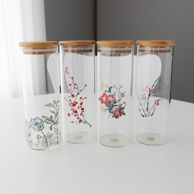 두리가온 자개 내열유리 양념통 4호 1개 디자인선택, 3.동백꽃, 옵션선택:3.동백꽃