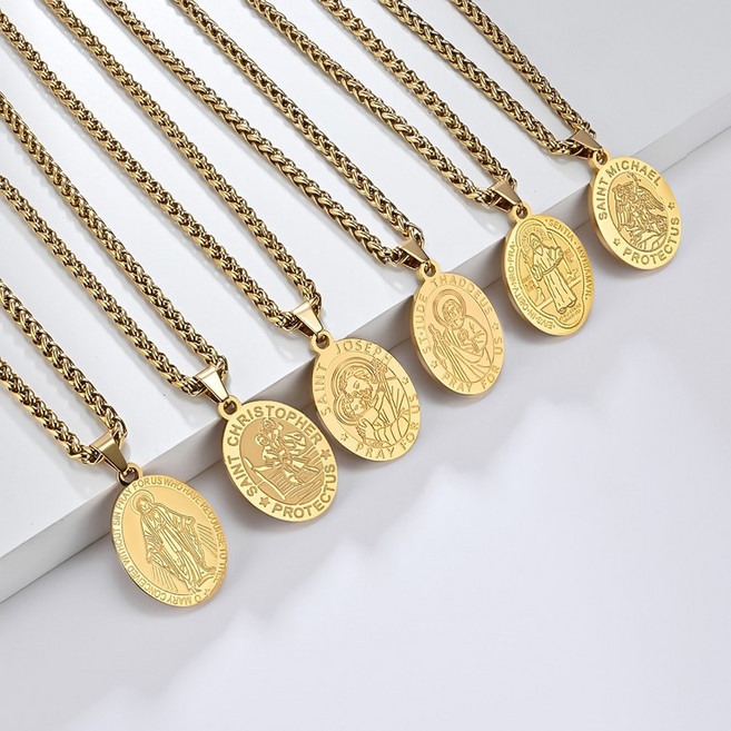 천주교 기독교 기적의패 써지컬 수호 성인 팬던트 목걸이+케이스 세트