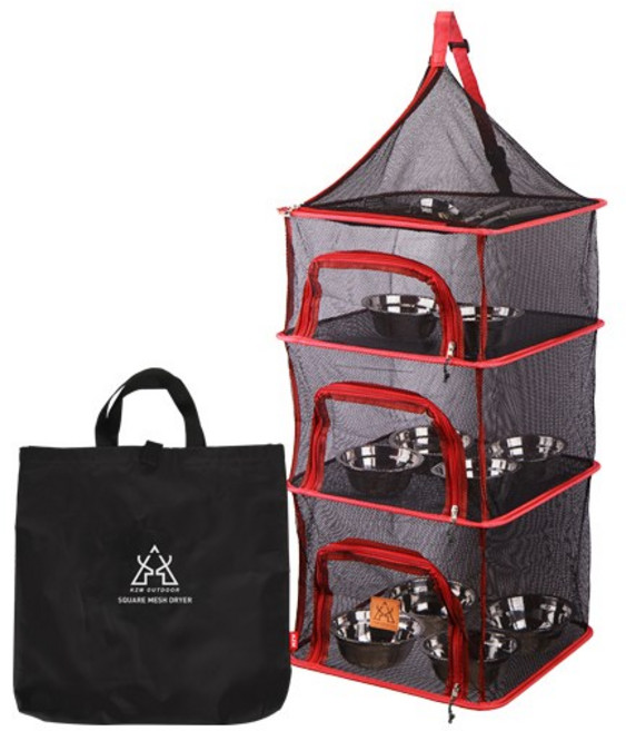카즈미 메쉬 사각 캠핑용 식기건조망, dark black, 4단, 1개