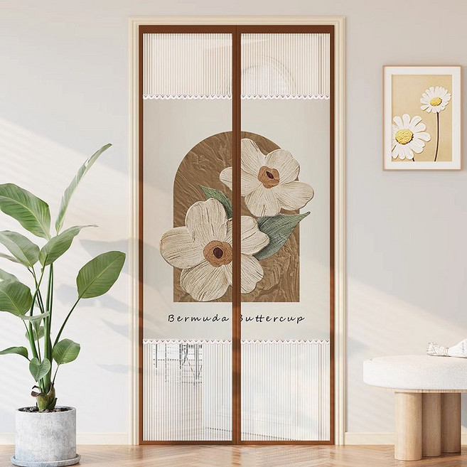 방일 꽃송이 모기방지 메쉬 문발 세트 일체형 자석 프리미엄 모기장 + 찍찍이테이프 + 오픈고정자석, A