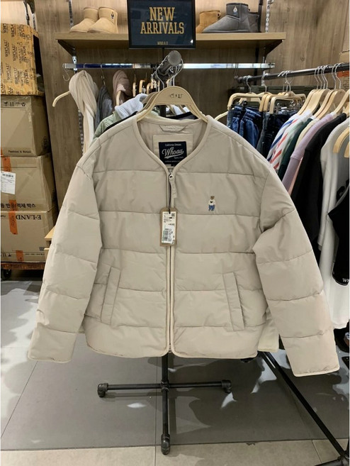 WHO.A.U 韓國鋪棉外套 刺繡小熊菱格紋 男女款