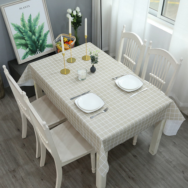 방수 PEVA 격자 인테리어 식탁보 커버 테이블 식탁 캠핑, 4개, 그레이체크 137x90cm