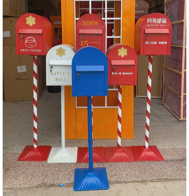 철제 대형 우편함 야외용 빈티지 우체통 잠금장치 실외 스탠드형 우편물 수취함 인테리어 우편함, 리틀 레드